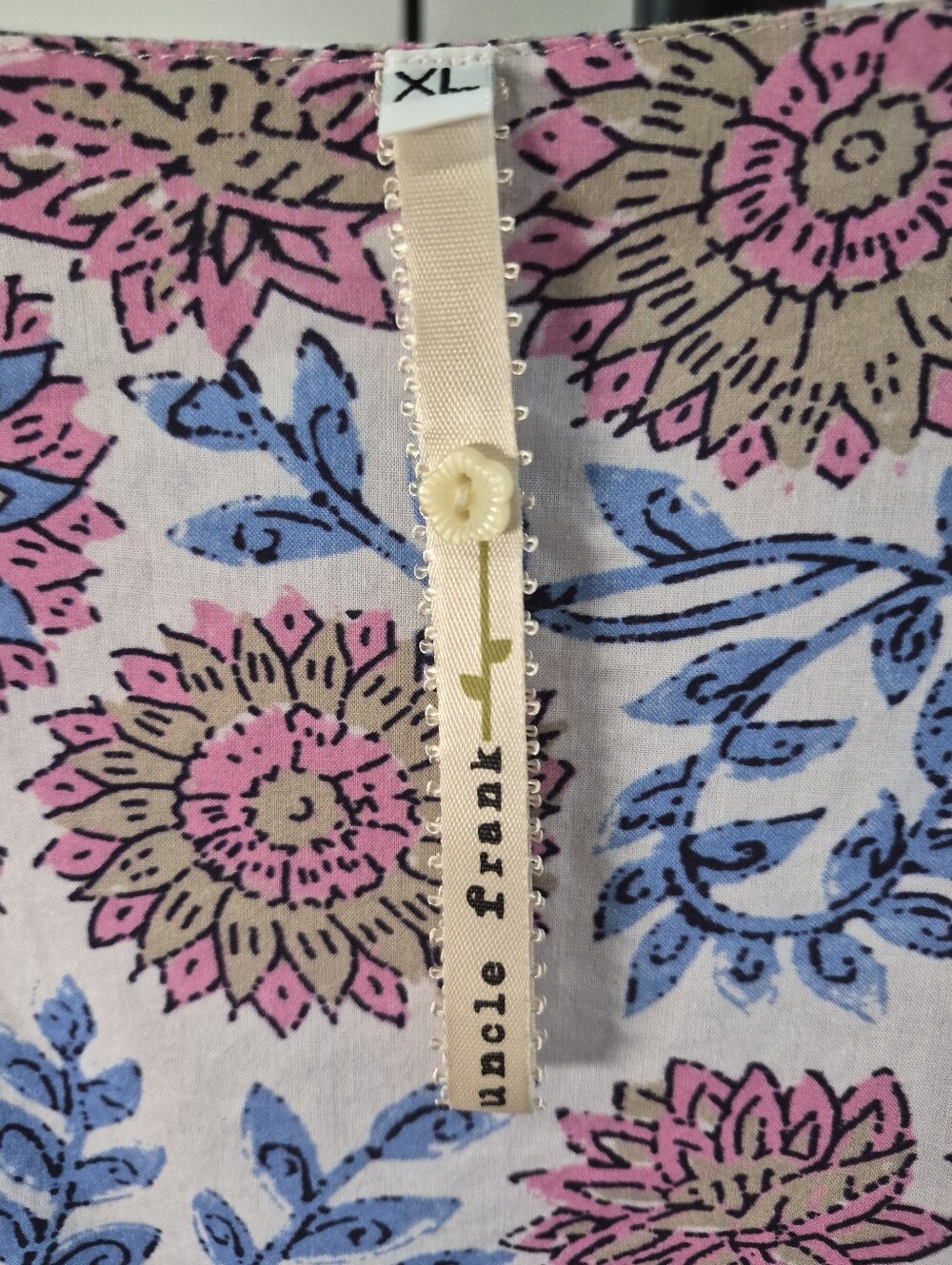 Uncle Frank Block Print Floral Midi Dress XL Cotton Puff Sleeve Ivy Jane Rare